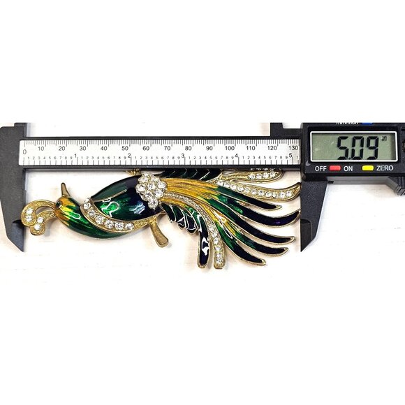 Vintage Womens Bird of Paradise Peacock Enamel Rhinestone Brooch Pin - Picture 5 of 6